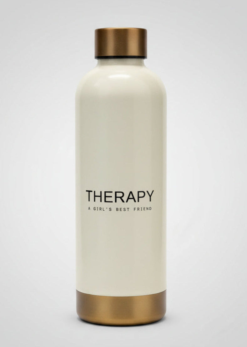 Therapy: A Girl’s Best Friend – Water Bottle (Cream & Gold)