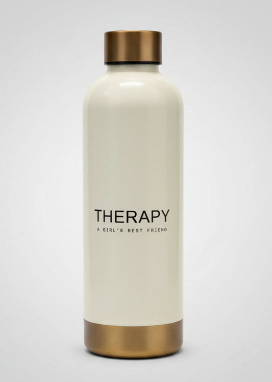 Therapy: A Girl’s Best Friend – Water Bottle (Cream & Gold)